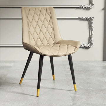 Beige Dining Chair Leather Dining Chair Set of 2 with Solid Back